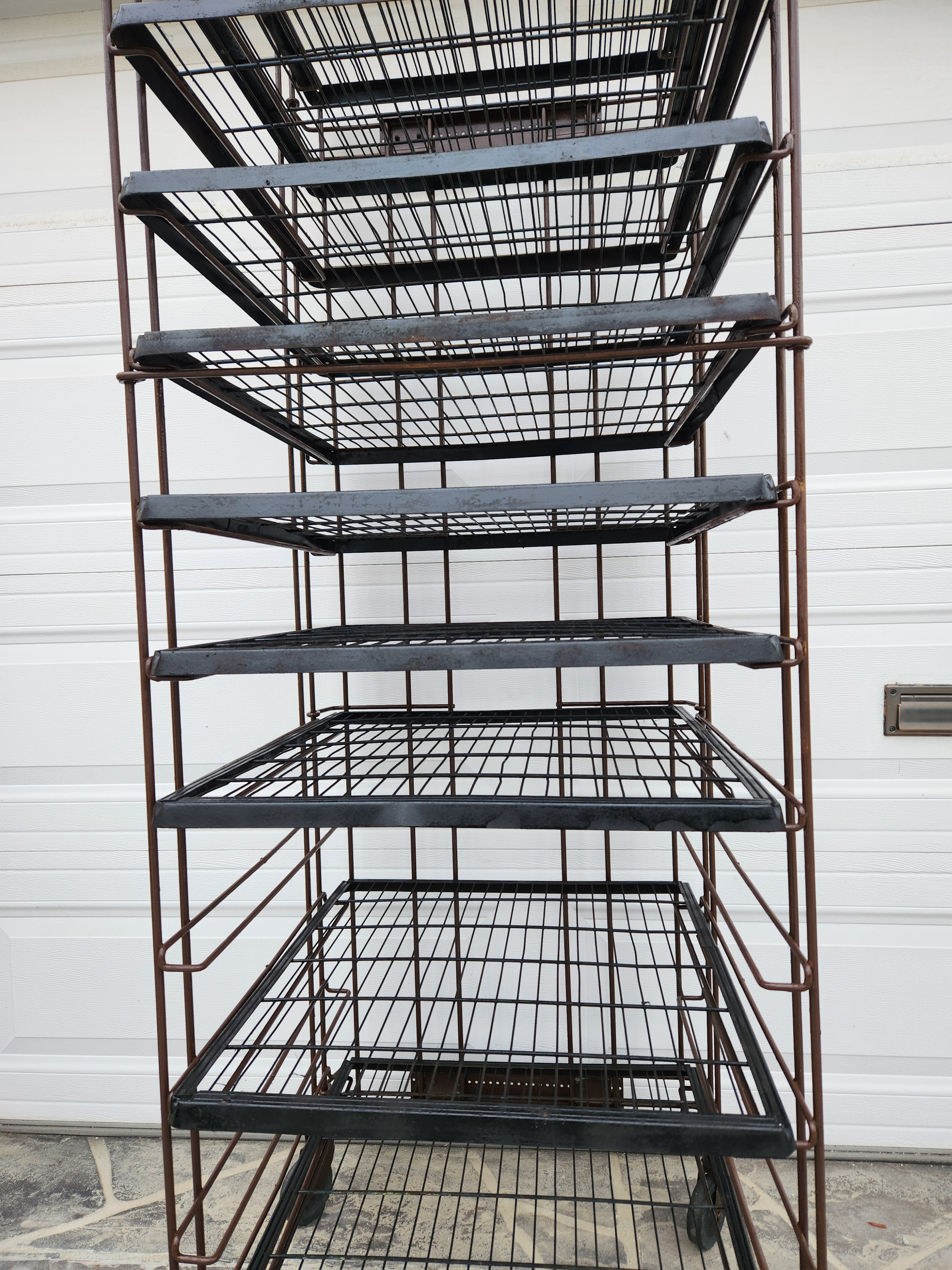 1980s Vintage Industrial Storage Rack on Wheels With Sliding Trays