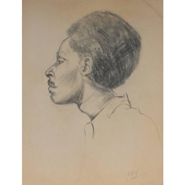 Modern Laura Lengyel "Lacy" Portrait in Profile, Charcoal Drawing, 1967 1967 For Sale - Image 3 of 3