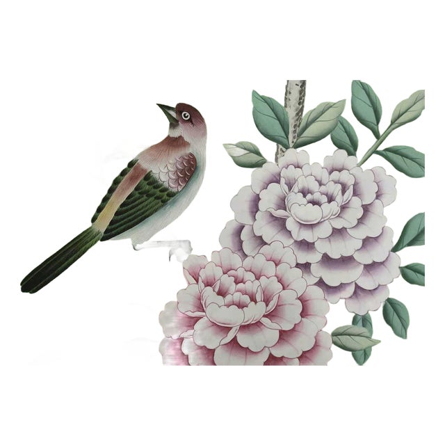 Hand Painted Bird & Peony Wallpaper Sample 8" × 12" | Luxury Chinoiserie Botanical Wallcovering | Custom Design Available For Sale