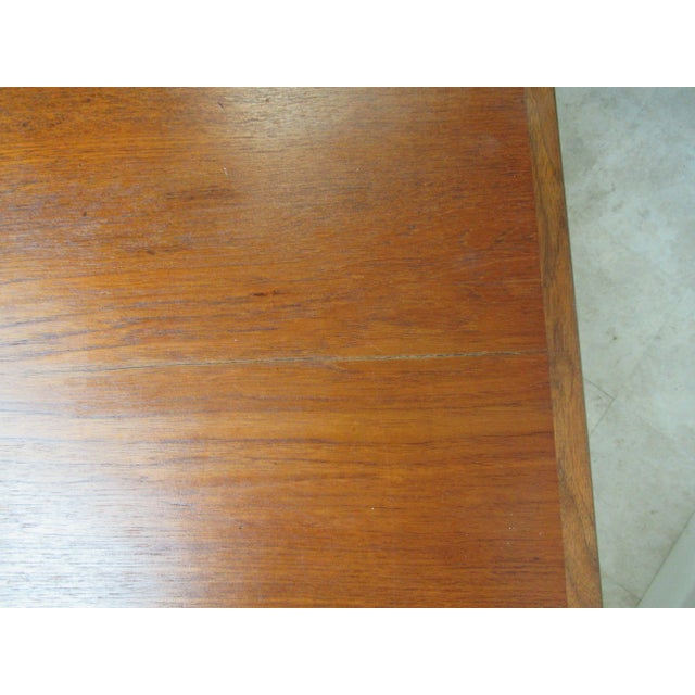 Vintage Teak Mid Century Dining Room Conference Table Custom Brass Inlay For Sale - Image 12 of 13