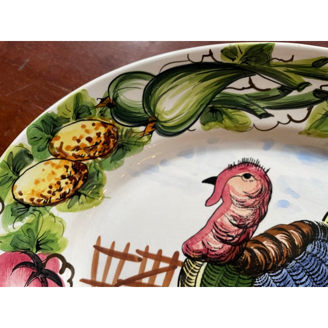 Thanksgiving Turkey Platter - Italian Hand Painted Ceramic - Large Oval 14 X 18 For Sale - Image 4 of 10