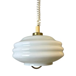 Mid-Century Modern White Glass Pull Down Dining Room Pendant Lamp, 1970s For Sale