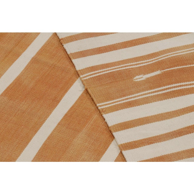 Orange Rug & Kilim’s Contemporary Dhurrie Rug in Rust and White Stripes For Sale - Image 8 of 8