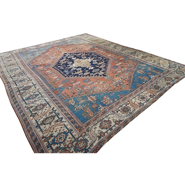 Textile 1870s Red Rust Medallion Rustic Antique Persian Bakshaish Rug 10' 6" X13' 2" Wool Handknotted Carpet For Sale - Image 7 of 9