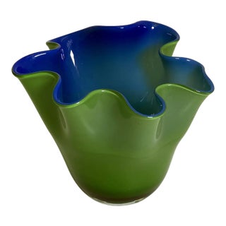 Murano Art Glass Venini Fazzoletto Vase, 1960s For Sale