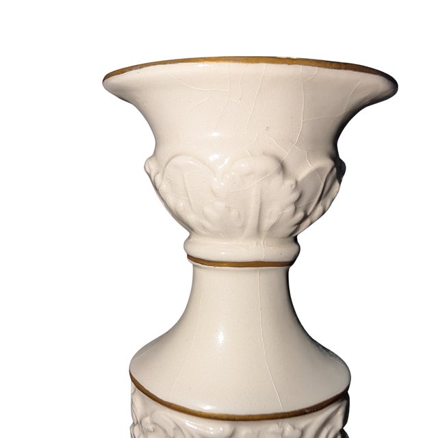White Pair of Vintage Italian Capodimonte-Style Porcelain Candlesticks, Gilt Trim, 10" For Sale - Image 8 of 15