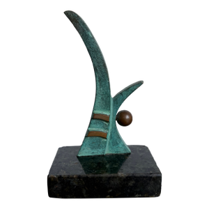 Bronze Modern Green Patinated Bronze Abstract Sculpture on Granite Base, 1980s