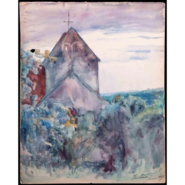 Jean Chapin, Country Church, Original Watercolor, 1917 For Sale - Image 3 of 3