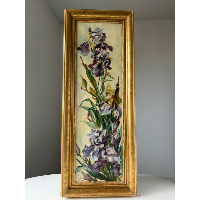 Art Nouveau floral painting depicting blooming irises, created in Central Europe around 1900–1915. The composition...