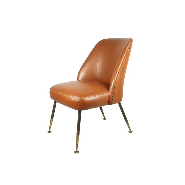 Vintage Campanula Chairs in Brown Leather and Brass by Carlo Pagani for Arflex, 1952, Set of 2 For Sale - Image 6 of 12