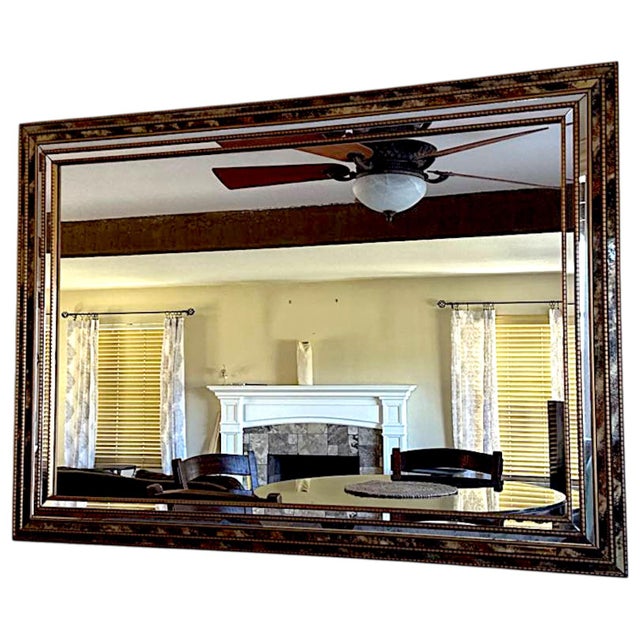 Gold 20th Century Large Vintage Beveled Wall Mirror With Ornate Multi-Layereed Gilt Frame For Sale - Image 8 of 10