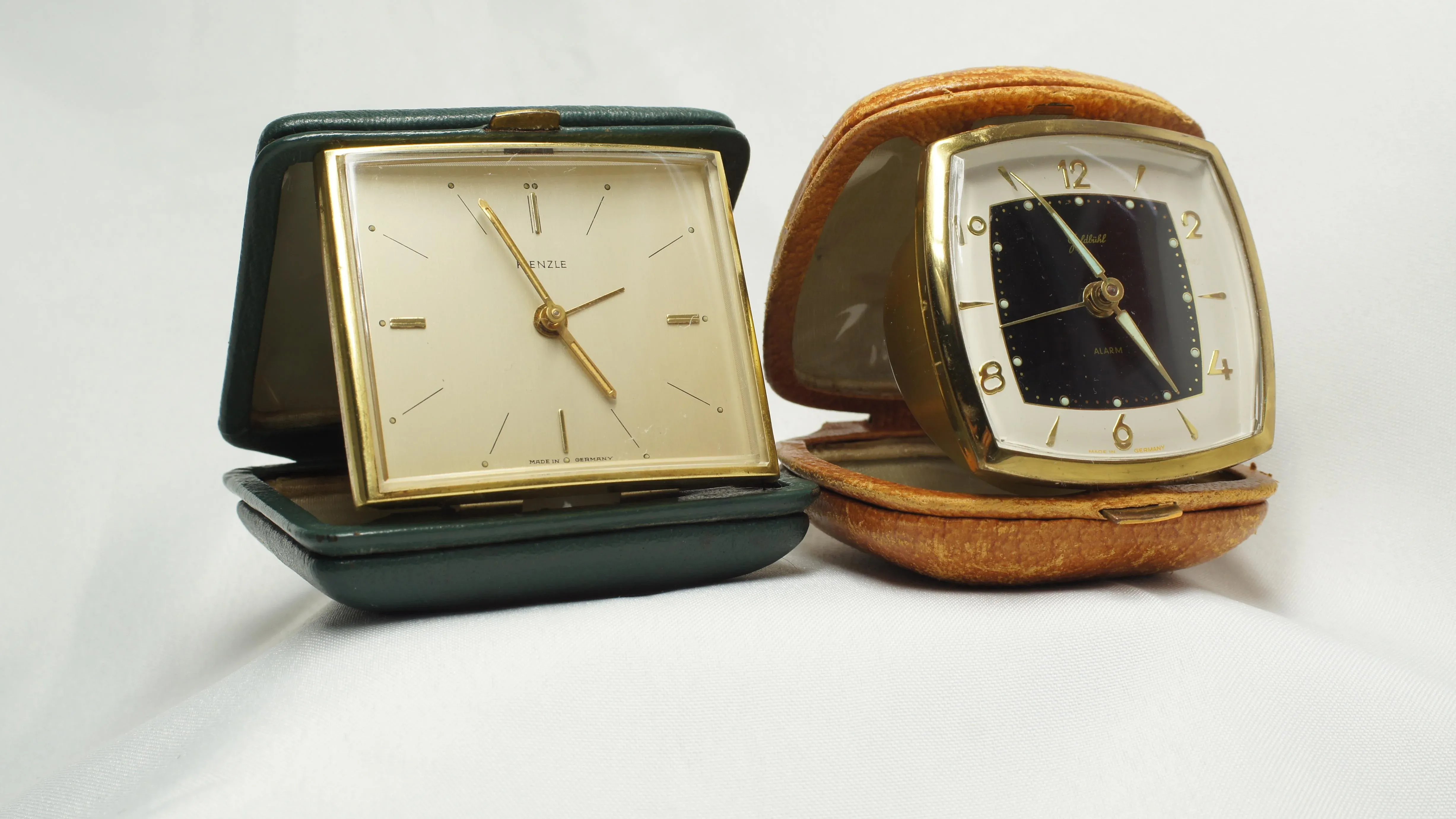 1960s German Folding Alarm Clocks Goldbühl and Kienzle - Set of 2