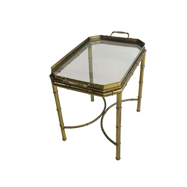 Ornamental & Decorative Materials Mid 20th Century Brass Hollywood Regency Faux Bamboo Tray Table For Sale - Image 7 of 14