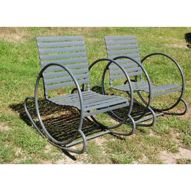 Art Deco Patio Metal Hoop Rocking Chairs A Pair Chairish