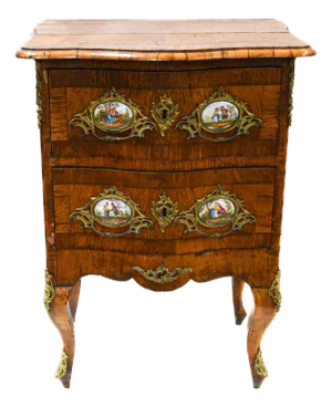 19th-Century French Louis XV Style Commode With Porcelain Plaques & Ormolu Mounts