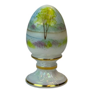 1950s Fenton Iridescent Hand Painted Easter Egg For Sale