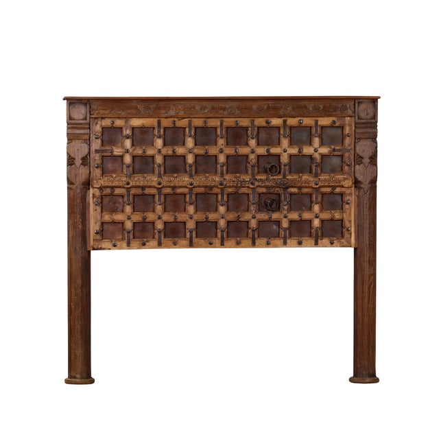 Queen Headboard Constructed From an Antique Indian Teakwood and Iron Door and Pillars For Sale - Image 4 of 5