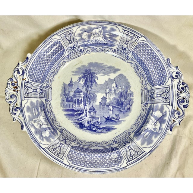 Antique 2 Handled Footed Fruit Bowl /Tazza In a delicate lavender Neoclassical Bosphorus Pattern Made an England - Circa...