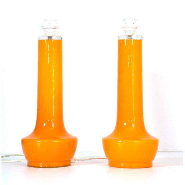 Orange Swedish Art Glass Table Lamps by Gert Nyström for Hyllinge Glasbruk, 1960s, Set of 2 For Sale - Image 8 of 11