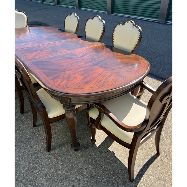 Hooker Furniture Hooker Furniture Leesburg Oval Dark Wood Dining Table & 8 Leesburg Mahogany Wood Brown Italian Leather Dining Chairs - Set of 9 For Sale - Image 4 of 13