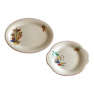 Vintage Mexican Siesta Serving Plates Edwin M. Knowles- Set of 2 For Sale