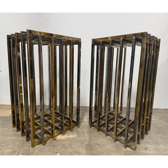 Pierre Cardin Mixed Metal Geometric Grid Pedestal Bases - A Pair For Sale In Miami - Image 6 of 8