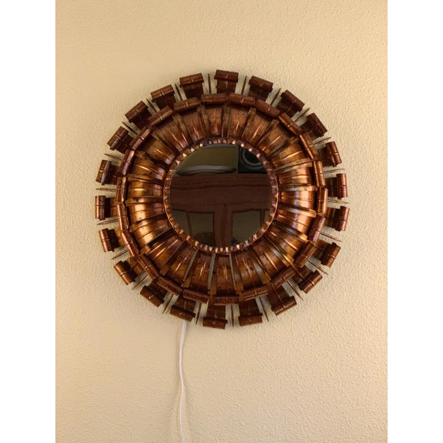 1950s Large Spanish Brutalist Backlit Gilt Sunburst Mirror or Ceiling Flush Mount For Sale - Image 10 of 13
