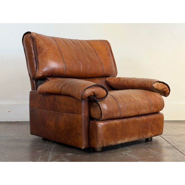 Animal Skin Vintage 1970's Attributed to Roche Bobois Leather Lounge Chair With Ottoman Attributed For Sale - Image 7 of 16