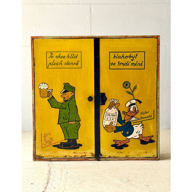 The left panel depicts the famous literary character The Good Soldier Švejk with a Pilsner beer, while the right panel...