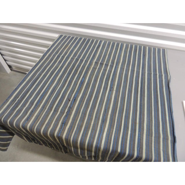 African Vintage Blue and Natural Stripes Woven Cotton African Textile Panel For Sale - Image 3 of 5
