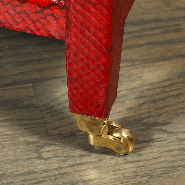 Mid-Century Side Table in Smoked Ruby Cobra With Brass Castors by Karl Springer For Sale - Image 15 of 15