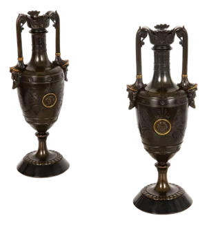 Pair of Neo-Greco Bronze and Marble Urns Vases With Candlestick Circa 1880