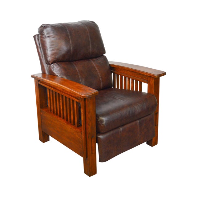Mission Arts & Crafts Style Brown Leather Recliner Morris Chair Chairish