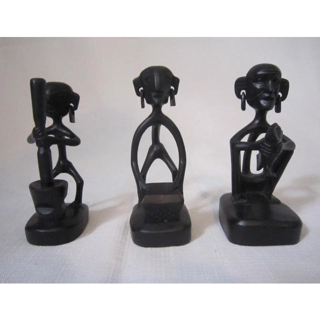 Wood African Carved Wood Figures - Set of 3 For Sale - Image 7 of 7