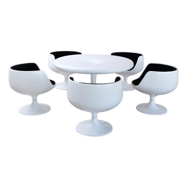 Cognac Dining Chairs and Santarelli Table by Eero Aarnio for Asko, 1970s, Set of 6 For Sale