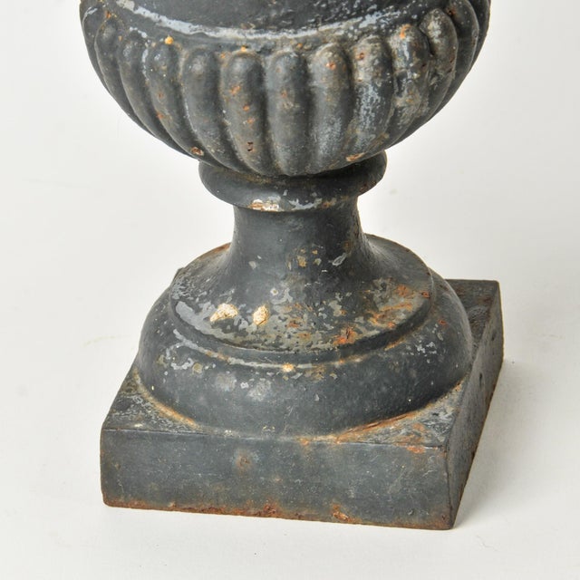Mid 20th Century Pair of Small Vintage Cast Iron Urn Planters 12" For Sale - Image 5 of 8