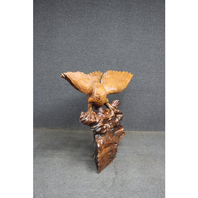 Large Mid-Century Modern Hand Carved Walnut Eagle Sculpture on Burl Wood Base For Sale - Image 11 of 12