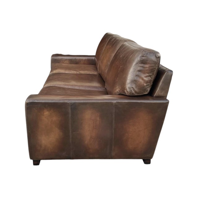 1980s Large Deep-Seated Two-Tone Brown Leather Sofa With Vintage Patina For Sale - Image 12 of 12