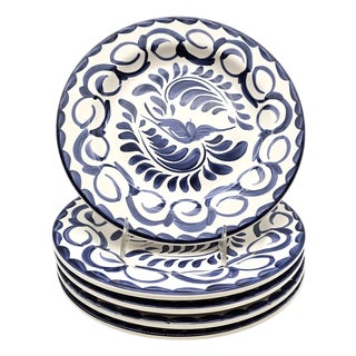 Pottery Barn Anfora Puebla Blue Hand-Painted Dinner Plates, Set of 5 For Sale