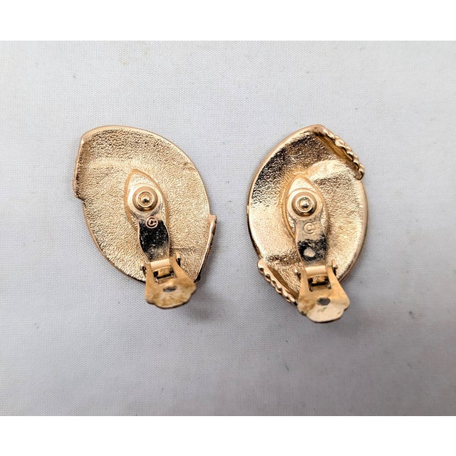 Blue Vintage 1950s Signed Napier Goldtone Faux-Aquamarine Clip Earrings-2 Pieces For Sale - Image 8 of 8