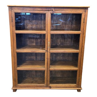 Reclaimed Wood Glass Cabinet For Sale