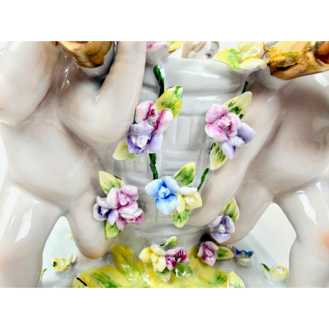 Antique 19th Century German Figural Porcelain Putti Basket or Jardiniere with Hand-Applied Flowers from Greiner & Sohne Rauenstein For Sale - Image 11 of 18