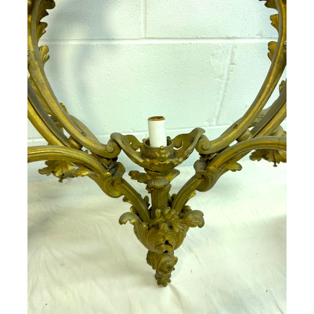 Large Antique Ornate Louis XV Dore Bronze French Ceiling Chandelier Fixture For Sale - Image 9 of 15