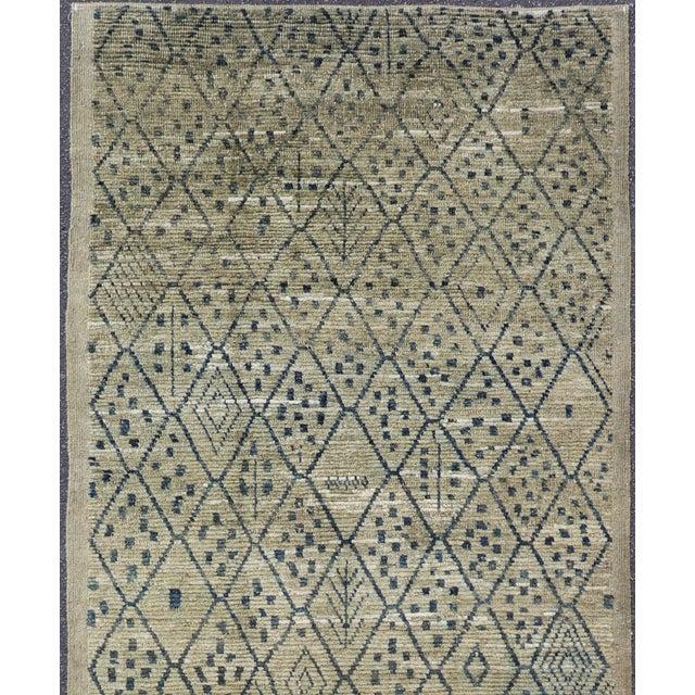 Early 21st Century Modern Gallery Long Runner With Tribal Moroccan Design in Yellow Green & Blue 3'10 X 16 For Sale - Image 5 of 13