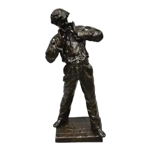 Le Fumeur French Spelter Statue Sculpture of Young Man Smoking by Charles Masse