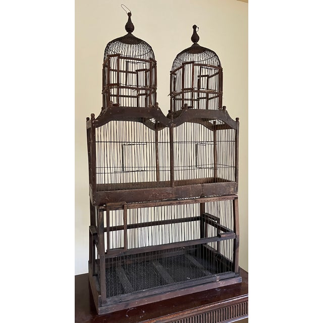 Large Antique Early 20th Century French Wood and Wire Turreted Bird Cage For Sale - Image 11 of 18