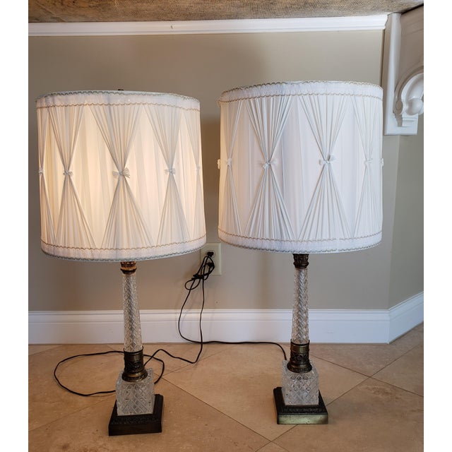 Mid 20th Century Mid 20th Century Westwood Hollywood Regency Glass and Brass Column Lamps For Sale - Image 5 of 17