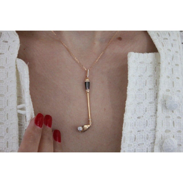 Metal Diamond Black Grey Mother of Pearl Golf Club Birdie Jewelry 18 Karat Rose Gold For Sale - Image 7 of 10