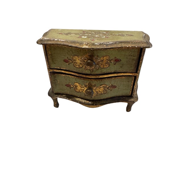 Wood Mid Century Italian Florentine Painted and Giltwood Tabletop Chest Box For Sale - Image 7 of 10