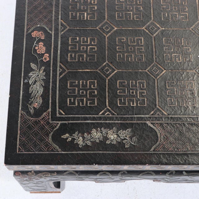 Wood Mid Century Black Chinoiserie Square Coffee Table by Baker For Sale - Image 7 of 12
